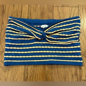 AERIE Large Blue Peach Cropped Twist Front Sweater Tube Top Stretch Keyhole